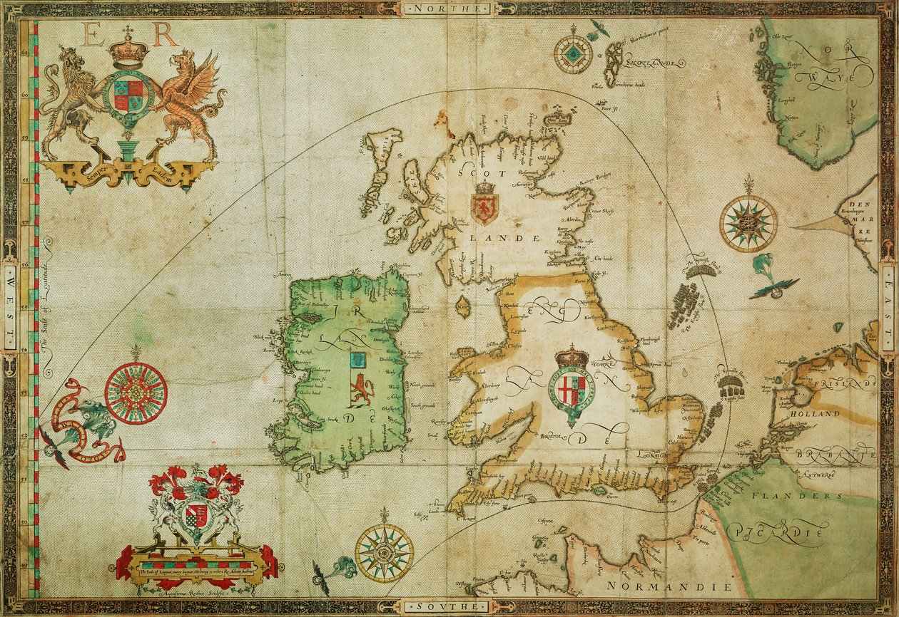 Die Route der spanischen Armada durch den Ärmelkanal, in die Nordsee, um Nordschottland und in den Atlantik, um nach Spanien zurückzukehren von Robert (after) Adams