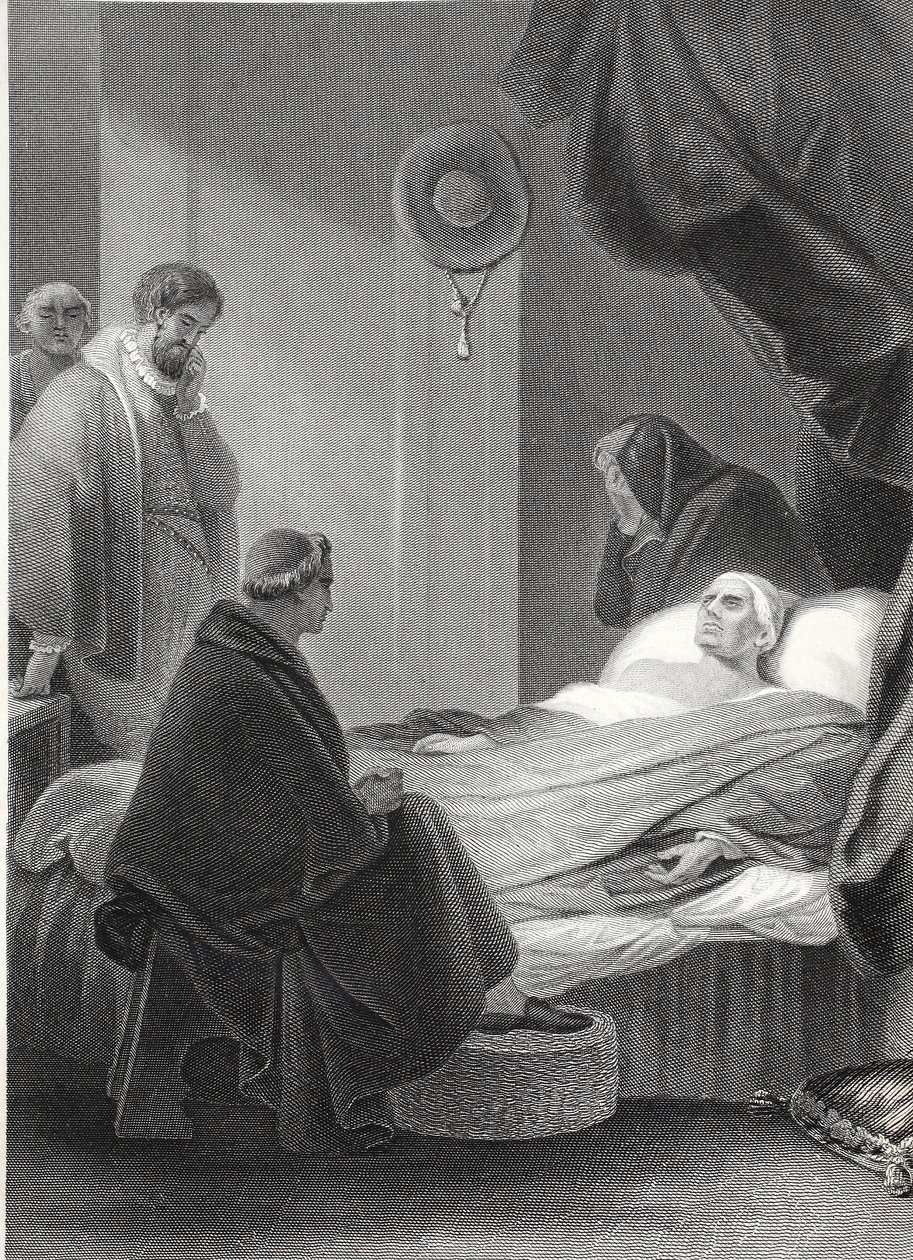 Der Tod von Kardinal Wolsey, graviert von A.H. Payne von Robert (after) Smirke