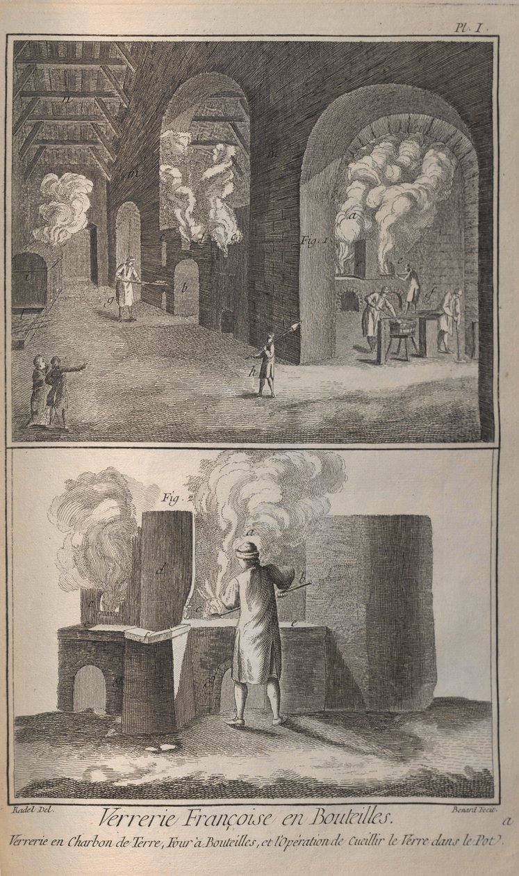 Glasherstellung. Aus Encyclopédie von Denis Diderot und Jean Le Rond d