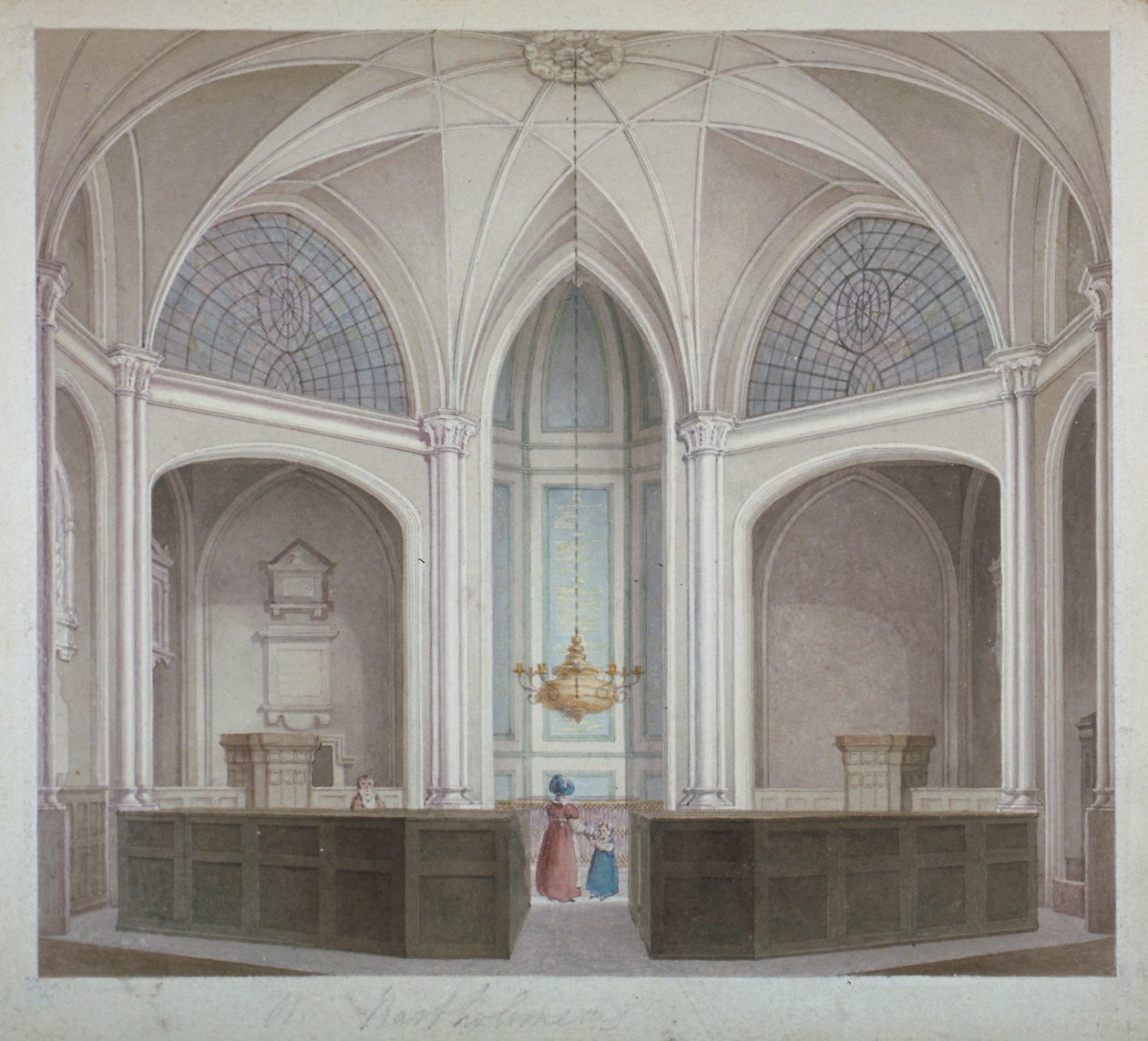 Innenraum der Kirche St. Bartholomew-the-Less, City of London, 1834 von Robert Blemmell Schnebbelie
