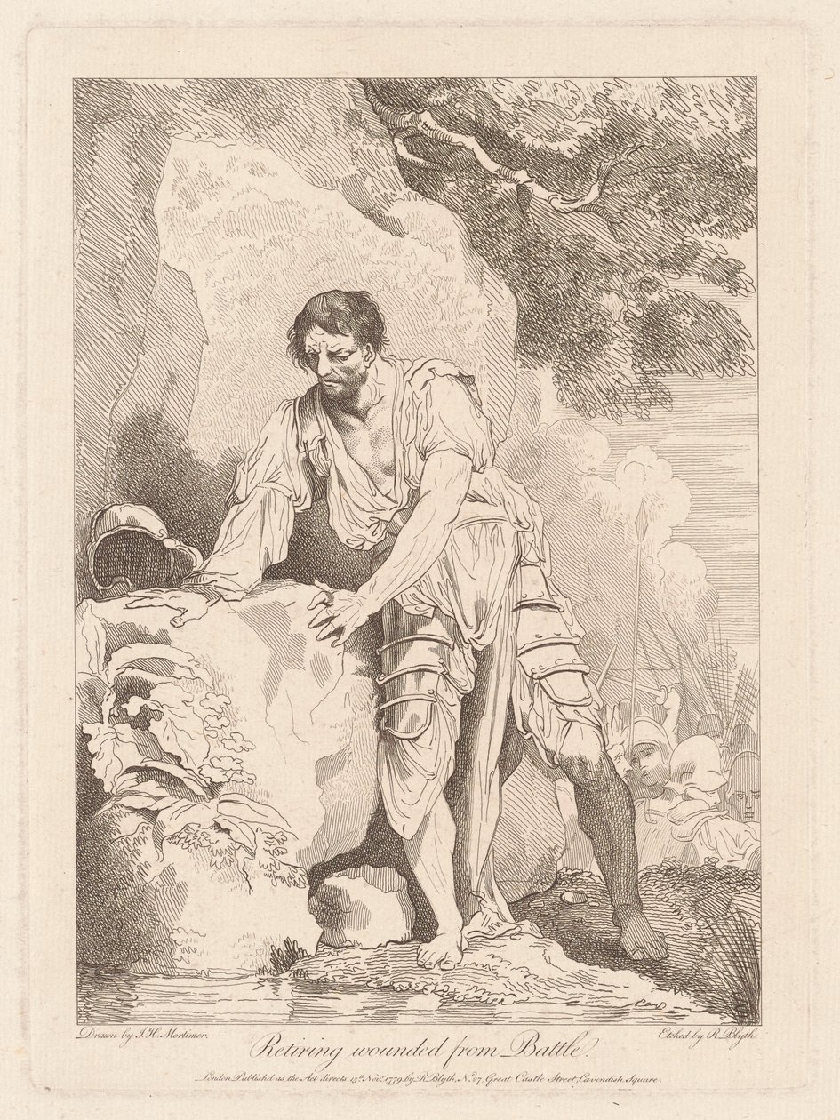 Verwundete vom Schlachtfeld zurückziehend von Robert Blyth, after John Hamilton Mortimer