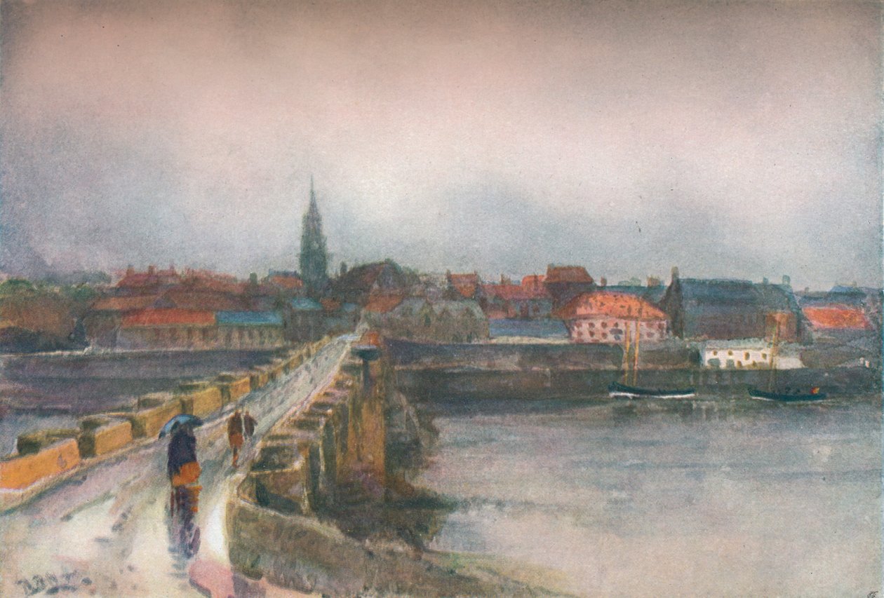 Ein nasser Tag, Old Berwick Bridge von Robert Buchan Nisbet