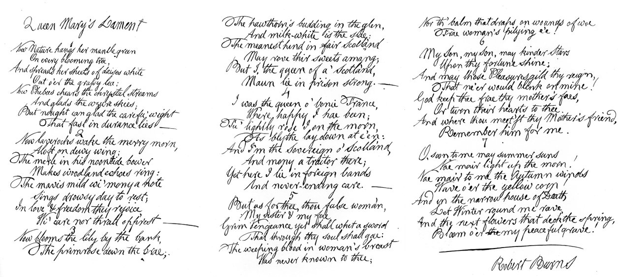 Queen Marys Klage, Gedicht in der Handschrift von Robert Burns, spätes 18. Jahrhundert, 1840 von Robert Burns