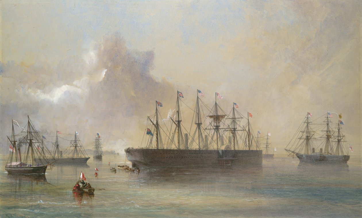 Atlantisches Telegraphenkabel-Flotte versammelt in Berehaven Südwestküste von Irland..., 1866 von Robert Charles Dudley