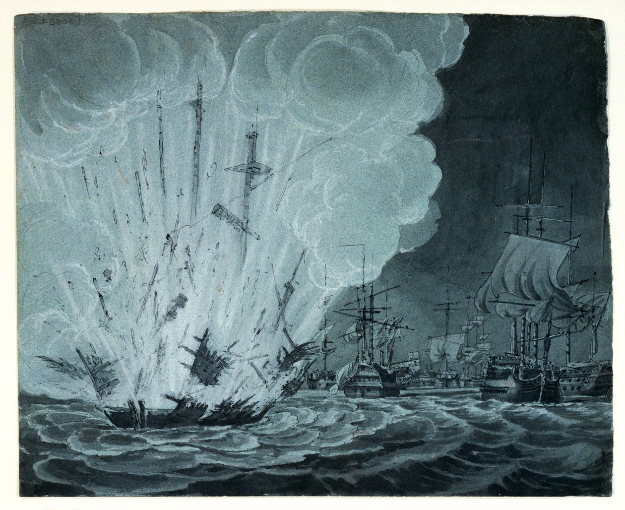 Schiff explodiert in der Schlacht am Nil von Robert Cleveley