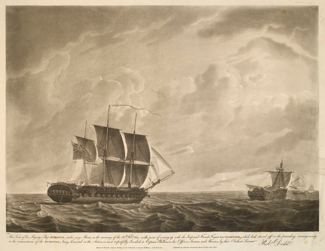 Ansicht der Fregatte EUROTAS am Morgen des 26. Februar 1814 von Robert Dodd