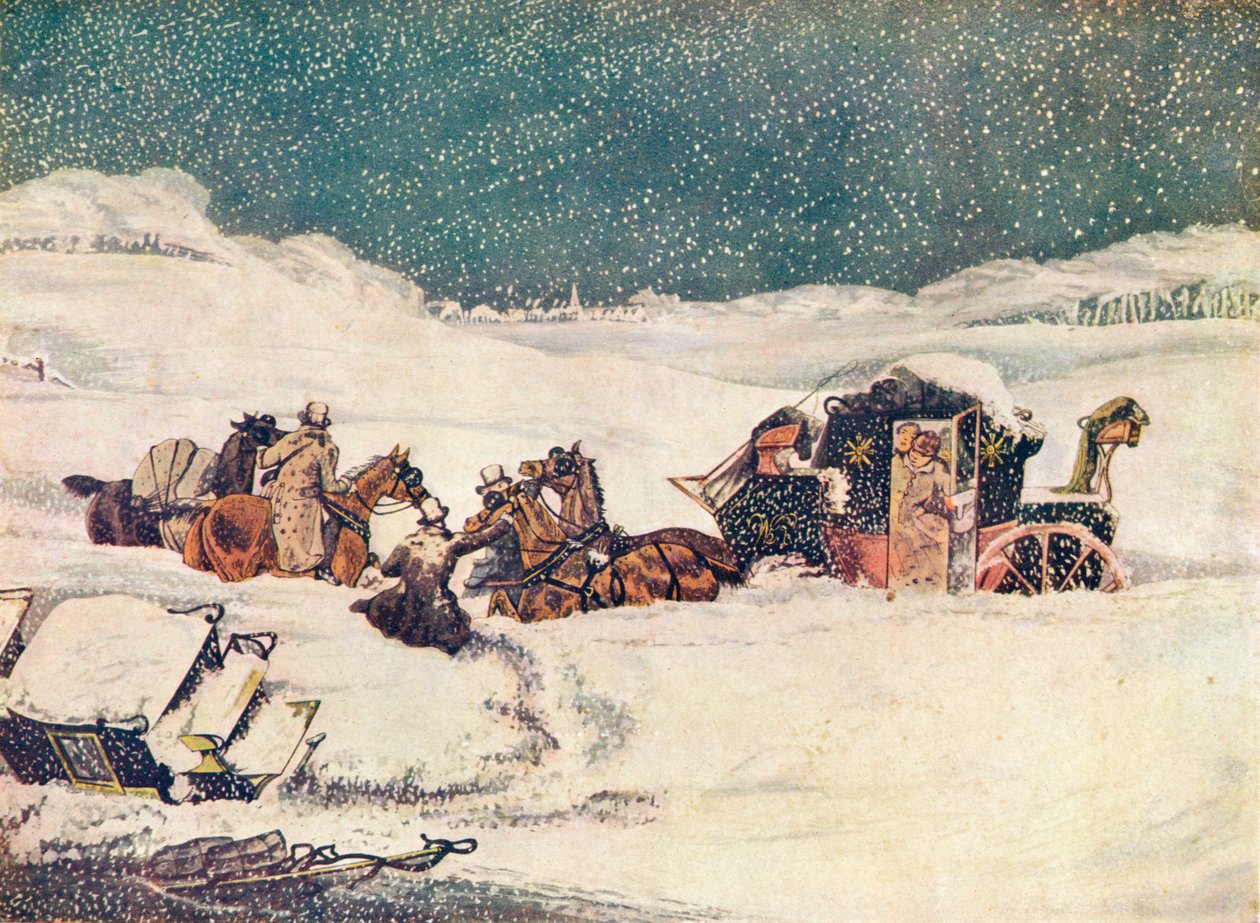 Die Birmingham Mail in der Nähe von Aylesbury, der Wächter Banbury fährt mit den Taschen fort, 1837 von Robert Havell