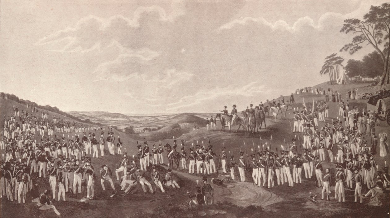 Die Ehrenwerte Artilleriegesellschaft versammelt zum Balltraining in Childs Hill, ca. 1820-1870, 1909 von Robert Havell