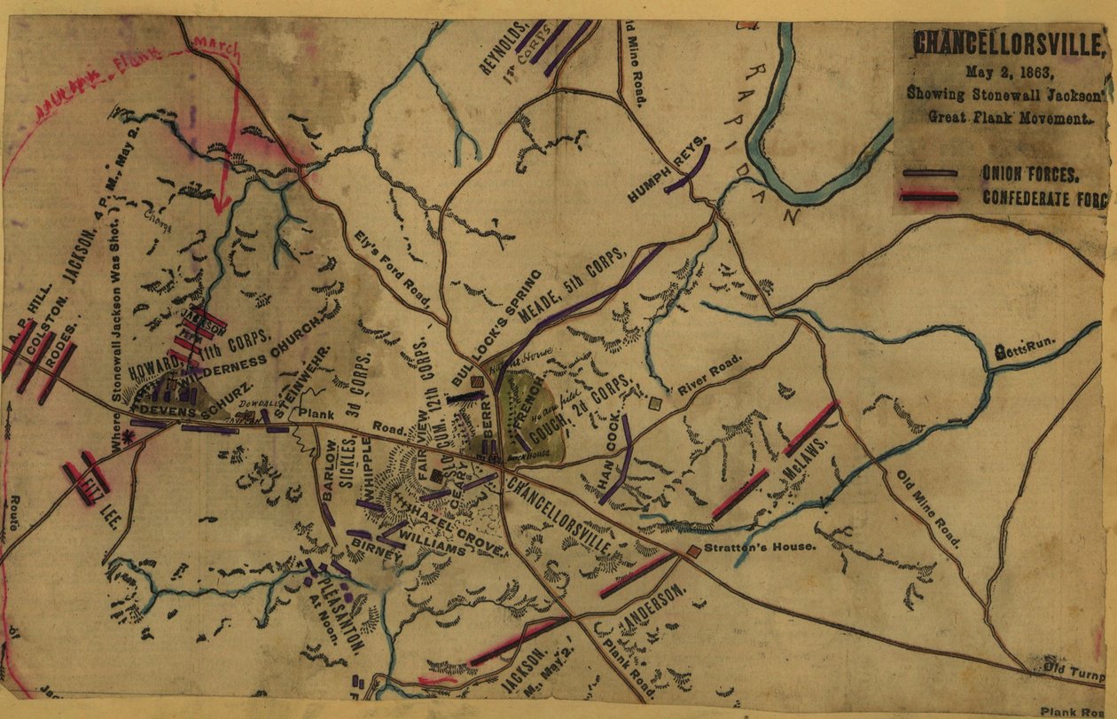 Chancellorsville, 2. Mai 1863, zeigt Stonewall Jacksons großen Flankenangriff von Robert Knox Sneden