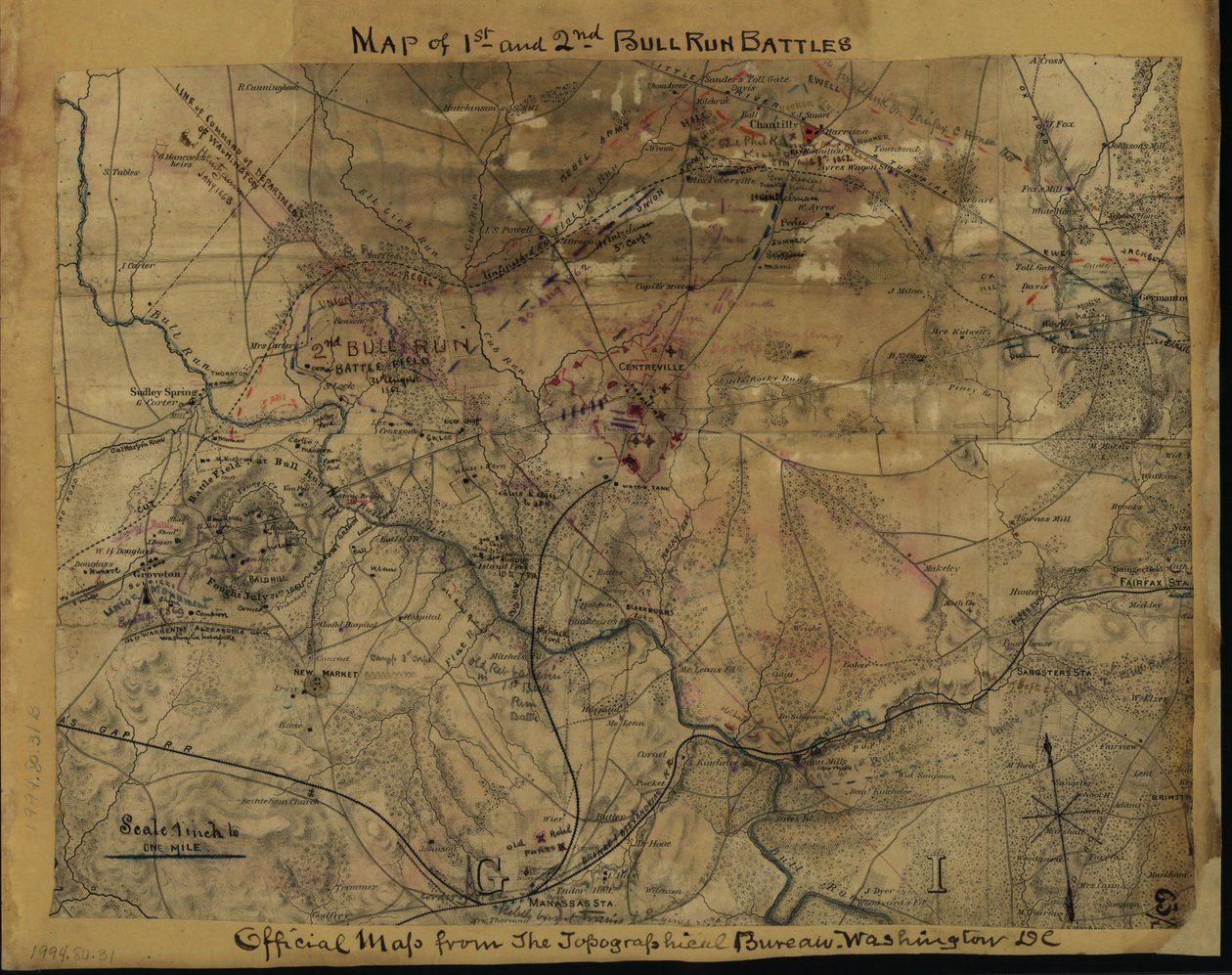 Karte der Schlachten von 1. und 2. Bull Run. Offizielle Karte vom Topographischen Büro, Washington, D.C. von Robert Knox Sneden