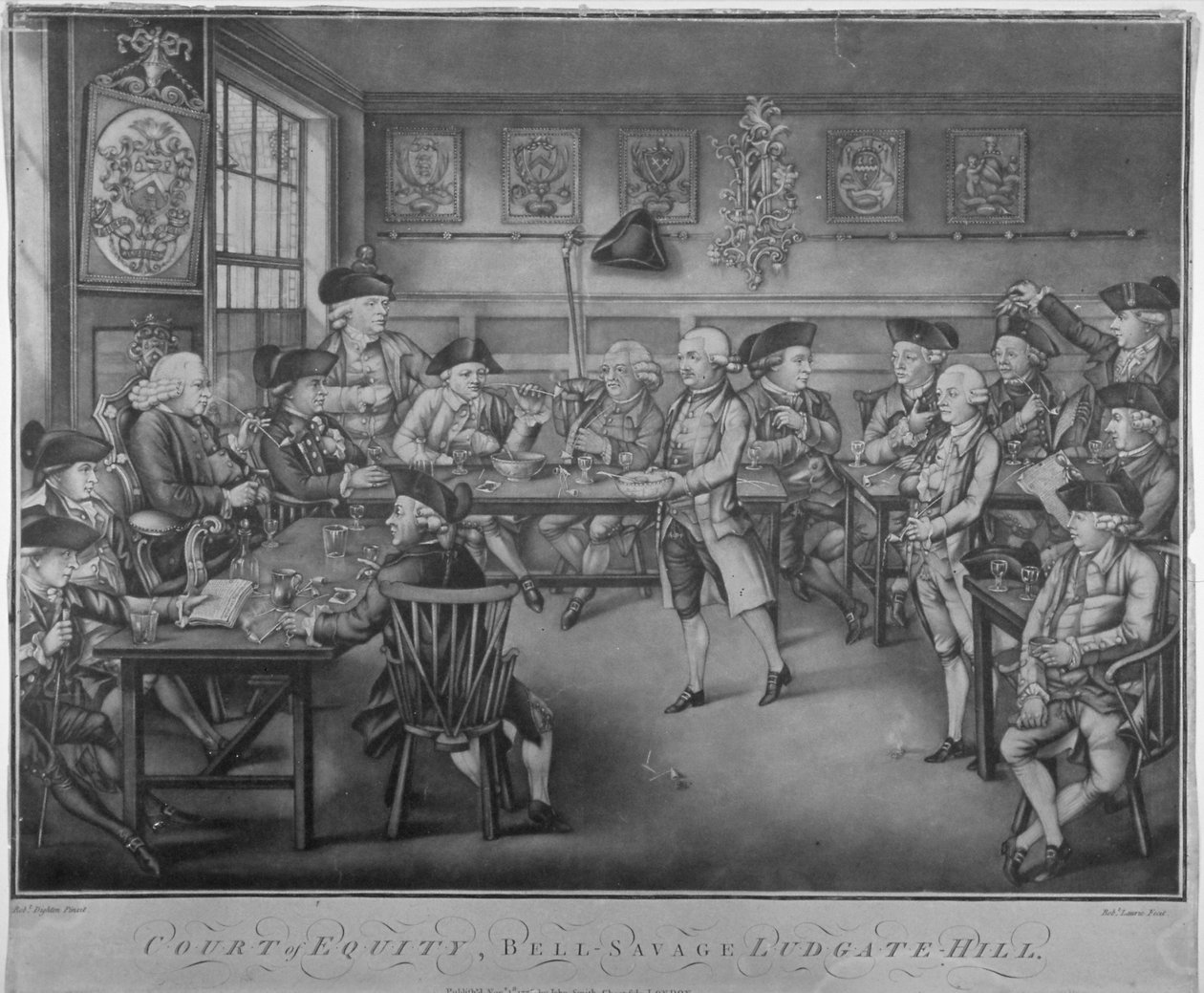 Gerichtshof der Gerechtigkeit, Belle Sauvage Inn, Ludgate Hill, City of London, 1778 von Robert Laurie