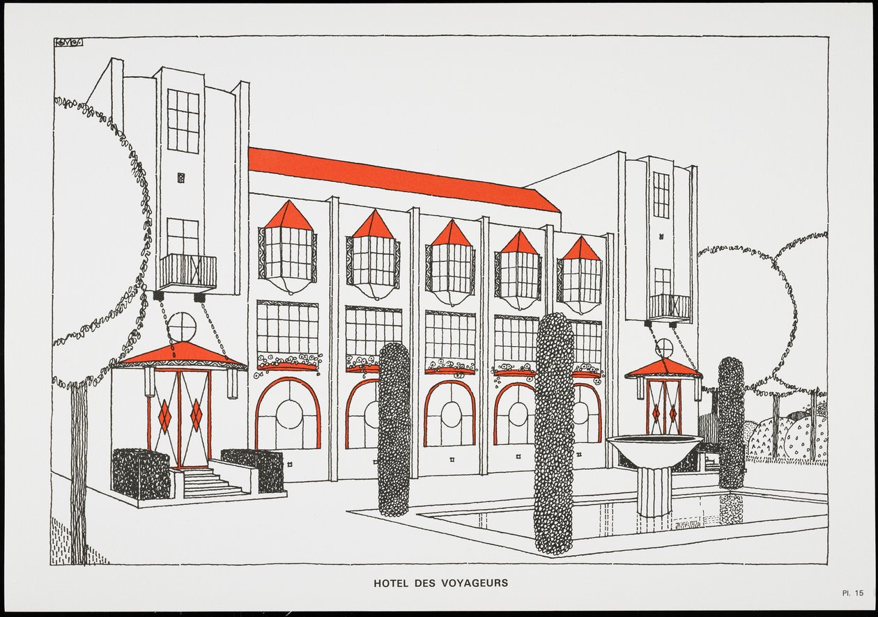 Hôtel des voyageurs, aus Une Cite Moderne, Dessins de Rob Mallet-Stevens Architecte (1987) von Robert Mallet Stevens