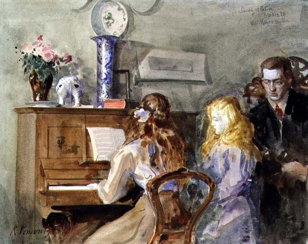 Die Kinder des Künstlers am Klavier von Robert Ponsonby Staples