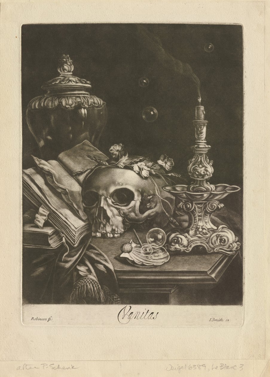 Vanitas Stillleben, ca. 1685-88 von Robert Robinson