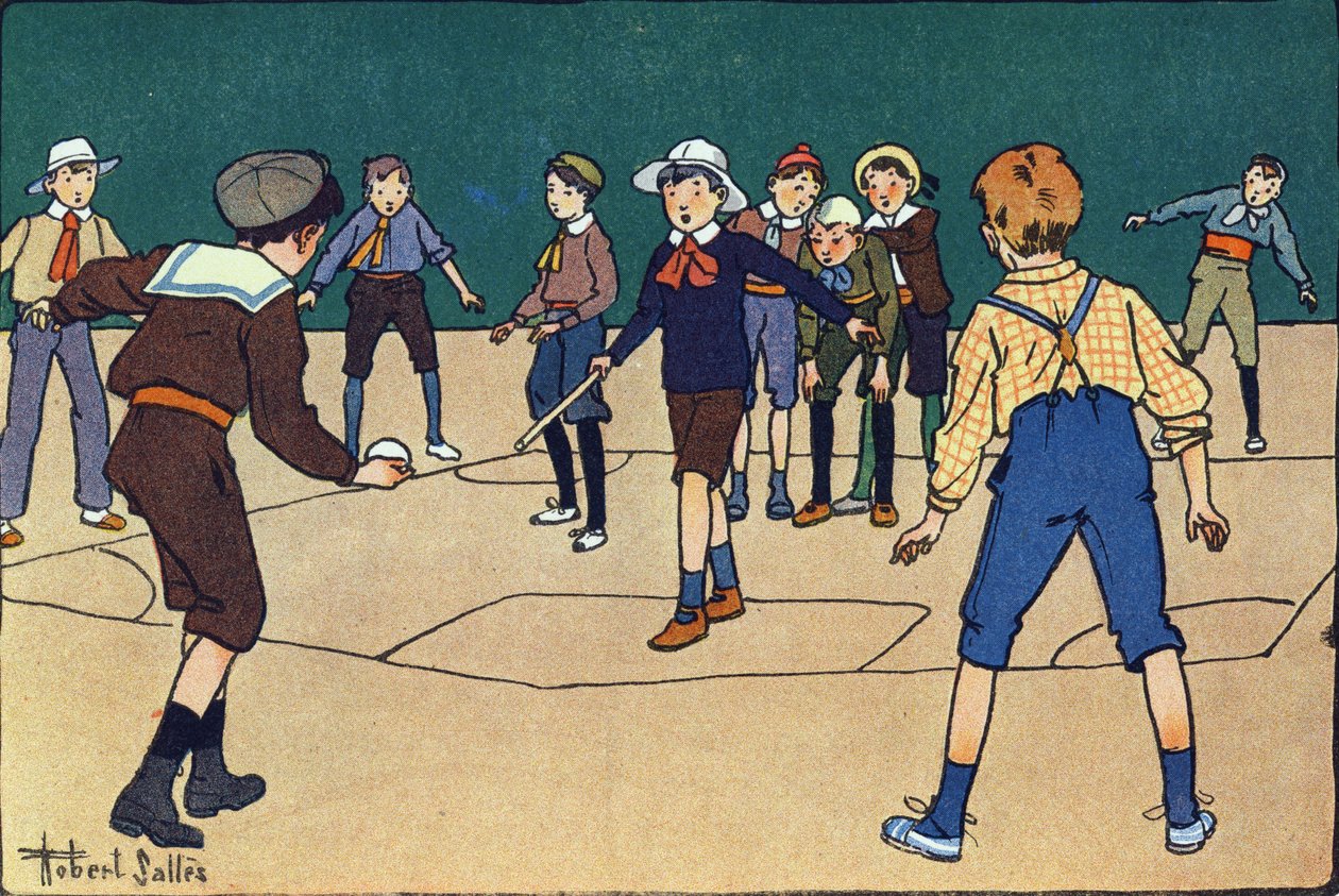 Theque (Mannschaftsspiel mit Ball und Stock). Gravur in „Was spielen wir?“ von E. Weber mit Aquarellzeichnungen von Robert Salles (1871-1929). Librairie Garnier Freres, Paris von Robert Salles