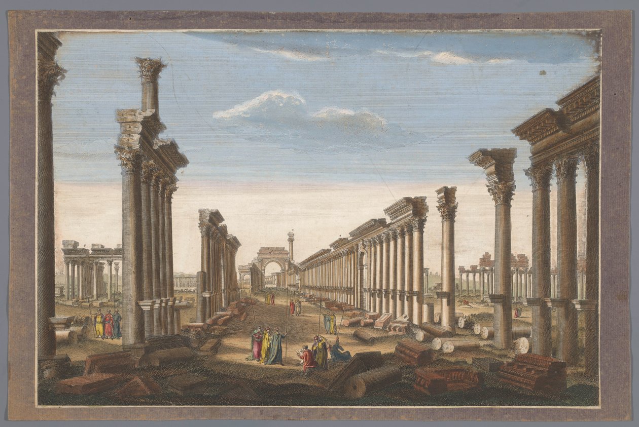 Ansicht der Ruine des Bogens der Kolonnade in Palmyra, von der Westseite gesehen von Robert Sayer (possibly)