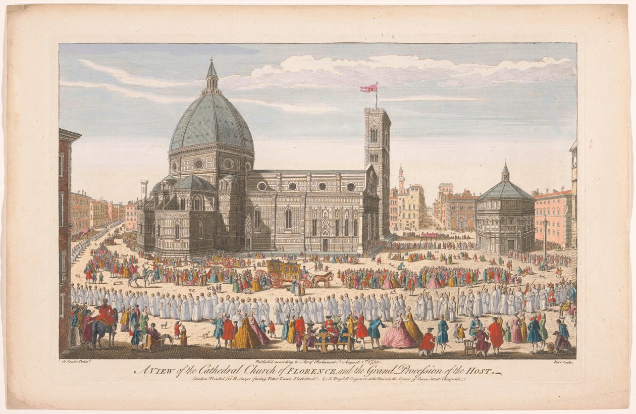 Ansicht des Doms von Florenz mit einer Prozession am Fronleichnamstag von Robert Sayer