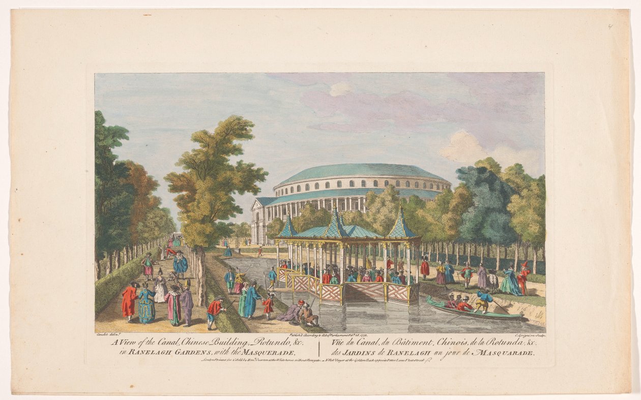 Ansicht des Kanals, des chinesischen Pavillons und der Rotunde in den Ranelagh Gardens in London mit einem Maskenball von Robert Sayer
