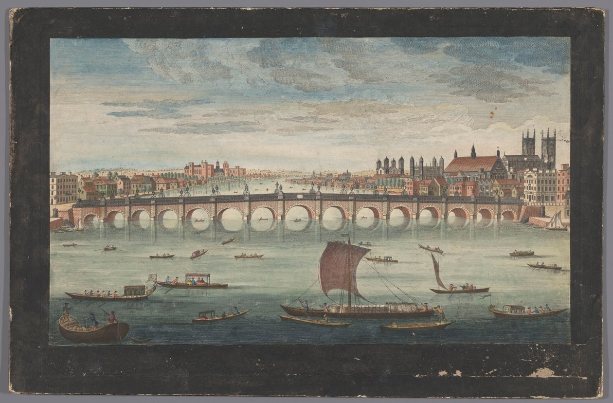 Ansicht der Westminster Bridge über die Themse in London, Blick von der Nordseite von Robert Sayer