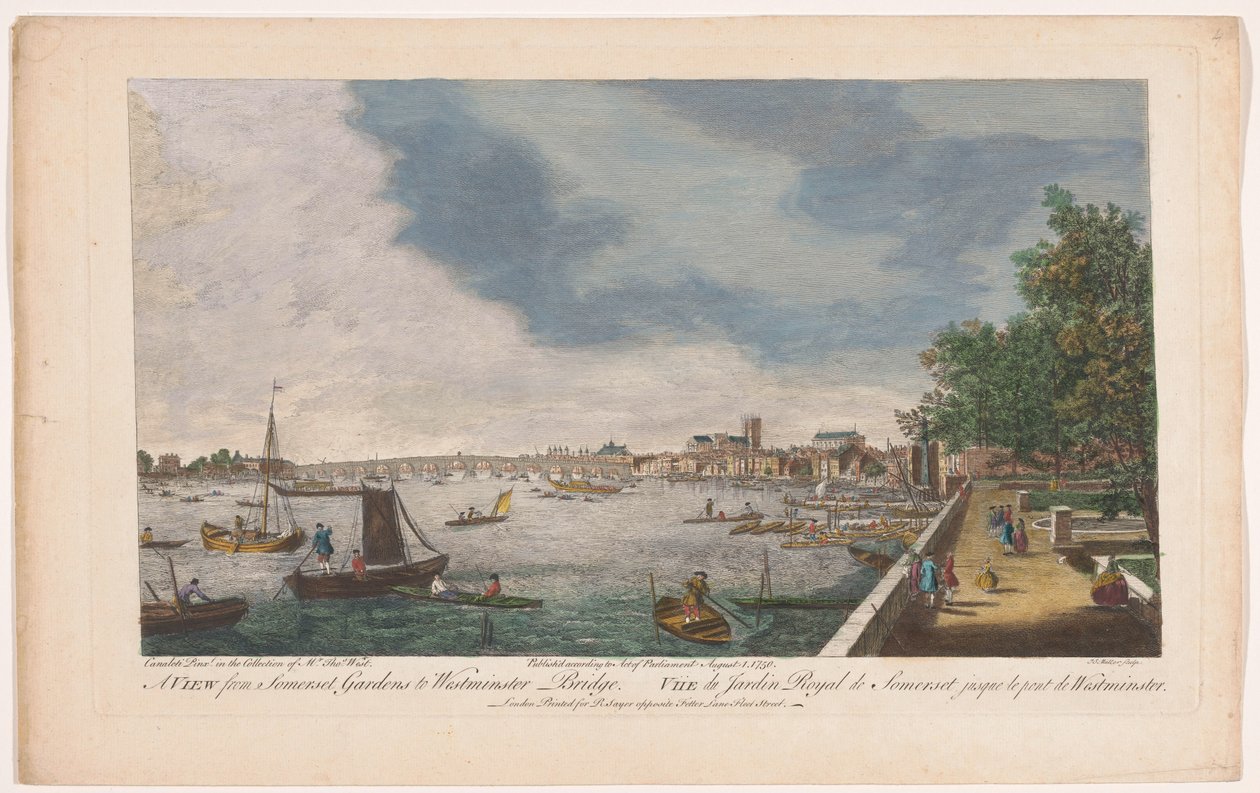 Ansicht der Westminster Bridge über die Themse in London, gesehen vom Garten des Somerset House von Robert Sayer