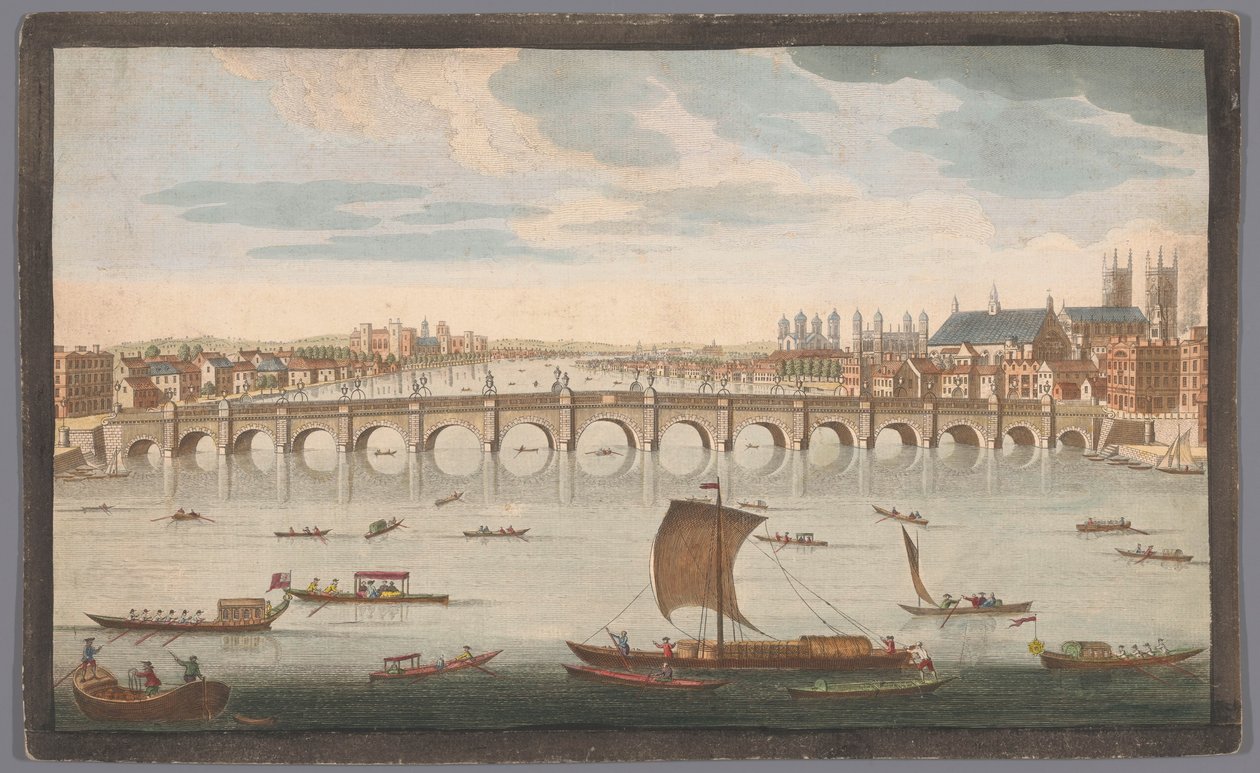 Ansicht der Westminster Bridge über die Themse in London, von der Nordseite gesehen von Robert Sayer