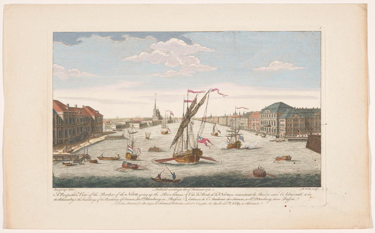Ansicht des Flusses Newa in Sankt Petersburg, flussaufwärts gesehen von Robert Sayer