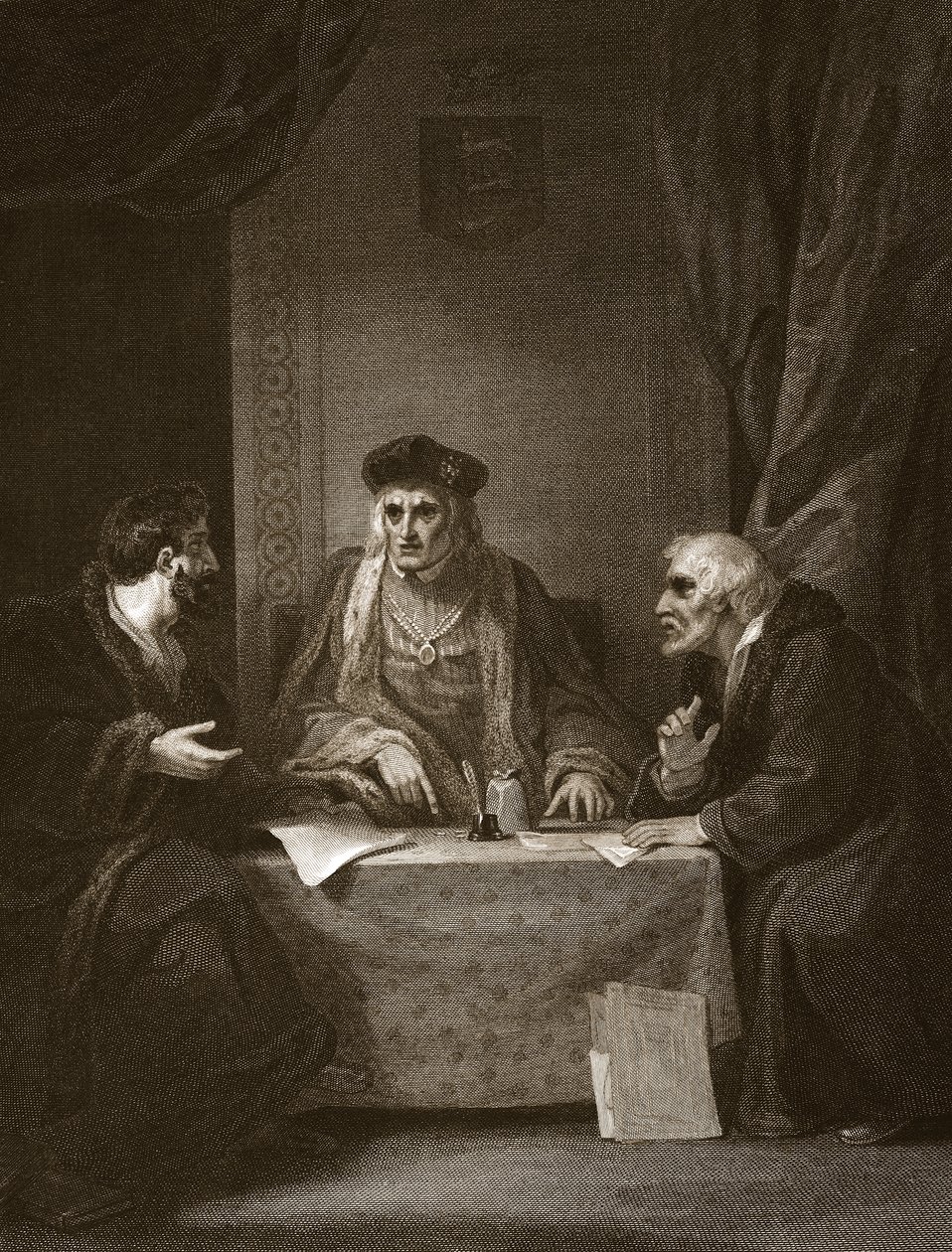Heinrich VII. mit Empson und Dudley, graviert von Worthington, Illustration aus David Humes 