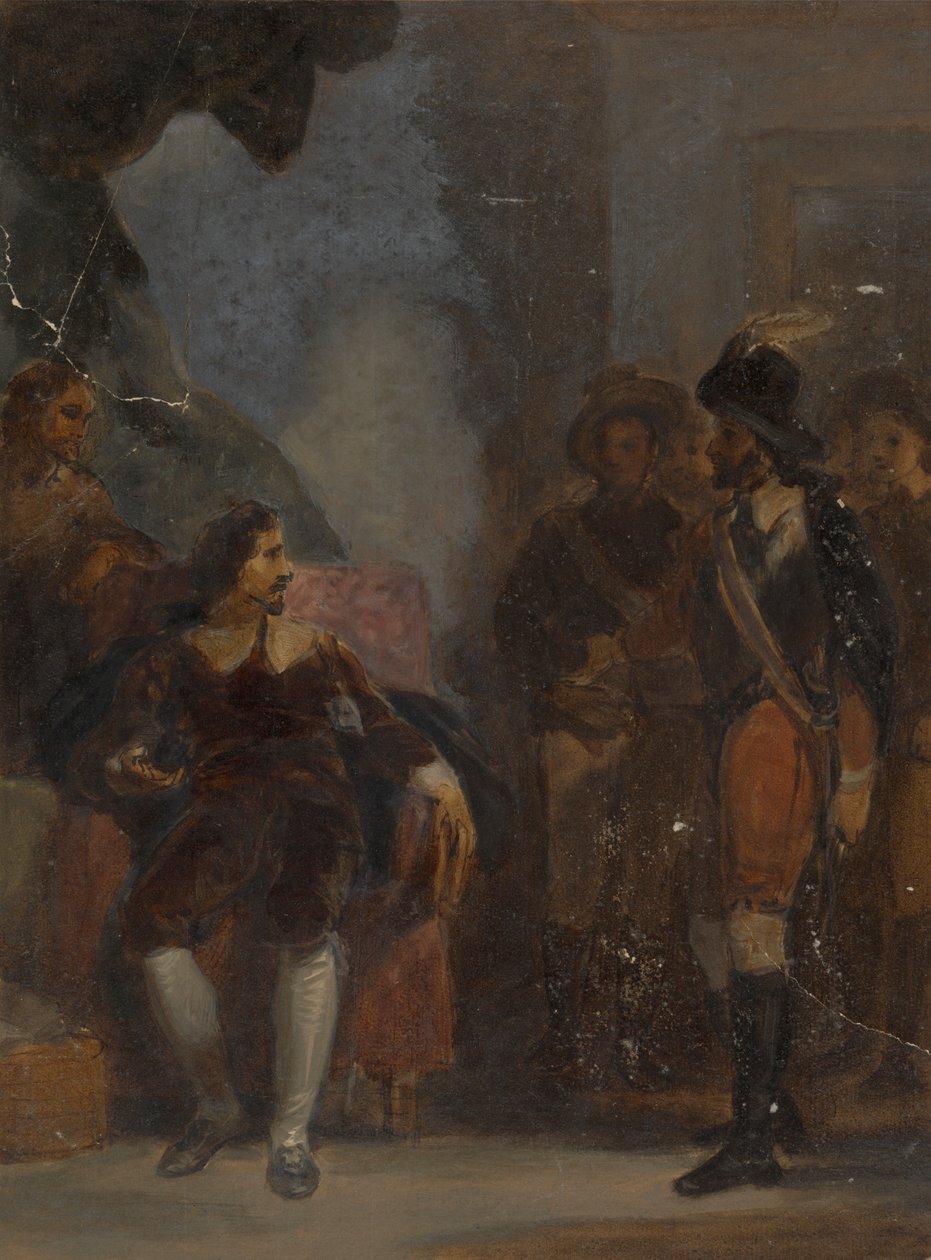 Sitzender Mann, der mit einem stehenden Soldaten spricht von Robert Smirke