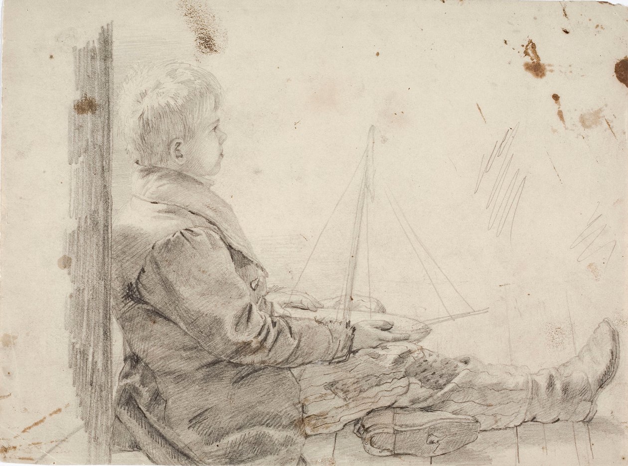Sitzender Junge mit Segelboot im Schoß von Robert Wilhelm Ekman