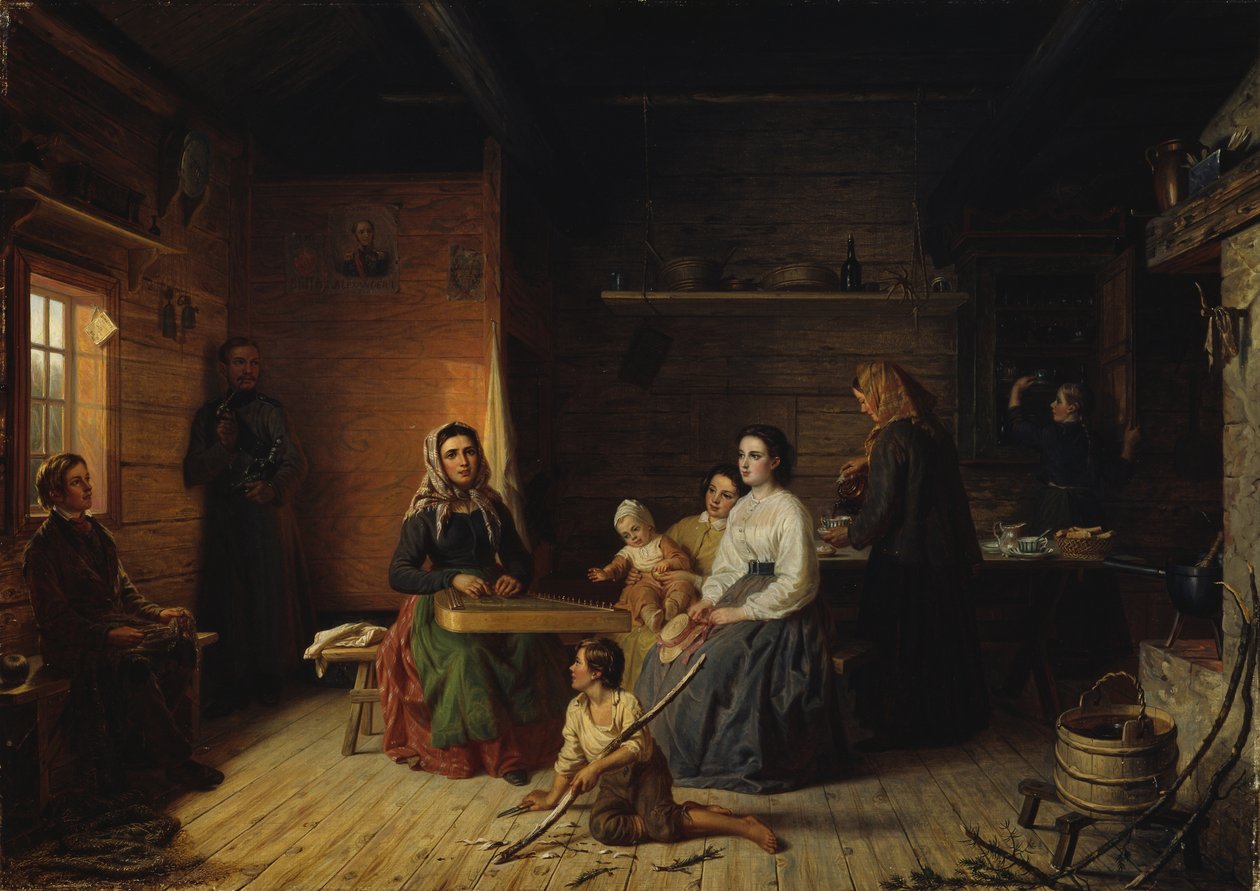 Kantele-Spiel in einer Bauernhütte, 1868 von Robert Wilhelm Ekman