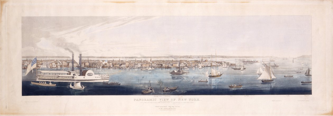 Panoramablick auf New York, vom Nordufer des Hudson River, 1844 von Robert the Younger Havell