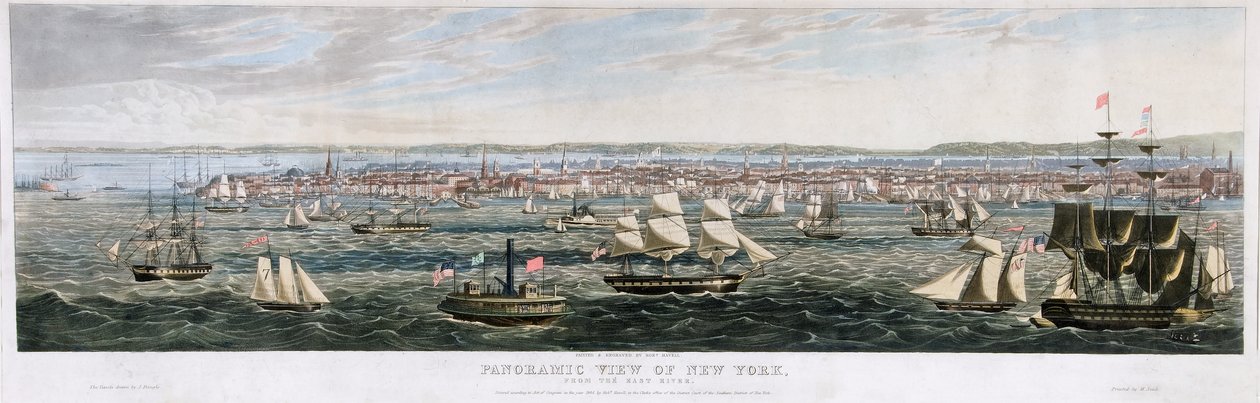 Panoramablick auf New York vom East River, veröffentlicht 1844 (Farblithografie) von Robert the Younger Havell