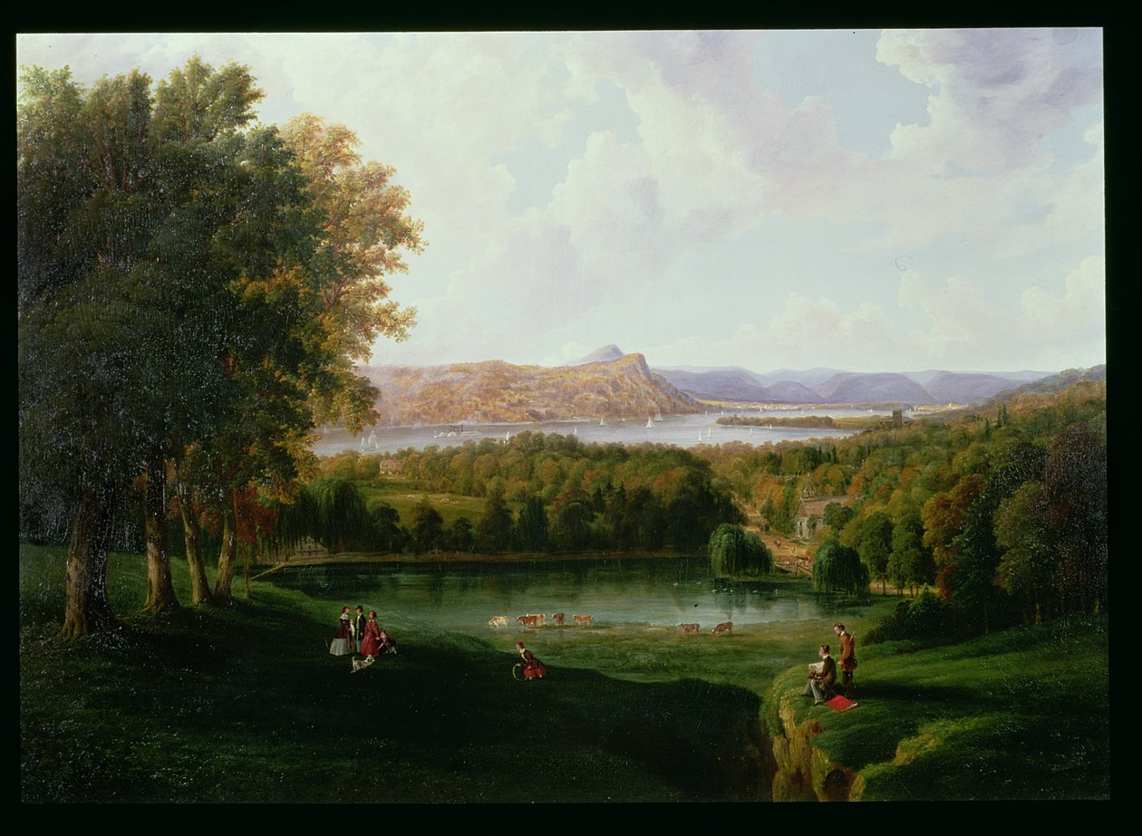 Blick von Tarrytown auf den Hudson River, Old Dutch Church und Beckham Manor, 1866 von Robert the Younger Havell
