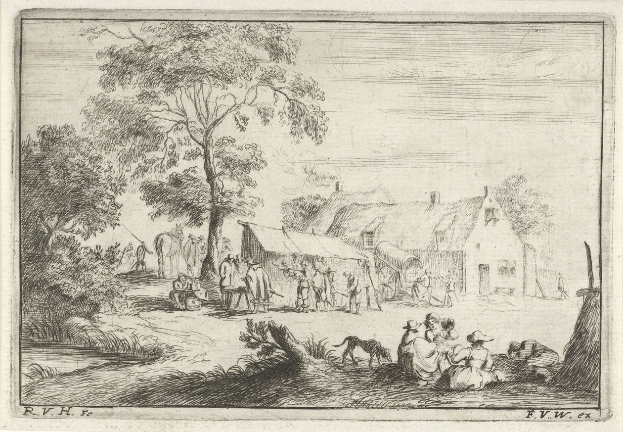Zelt vor einem Bauernhof von Robert van den Hoecke
