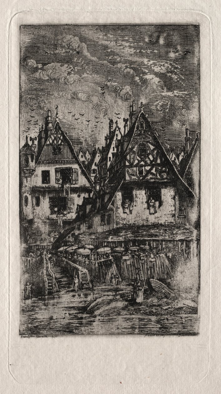 Marktplatz mit Sonnenschirmen, 1866 von Rodolphe Bresdin