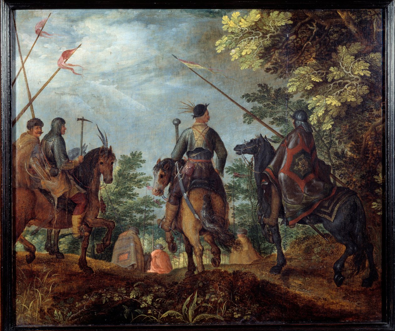 Polnische Reiter im Wald. Gemälde von Roelant Savery (1576-1639) von Roelandt Jacobsz. Savery
