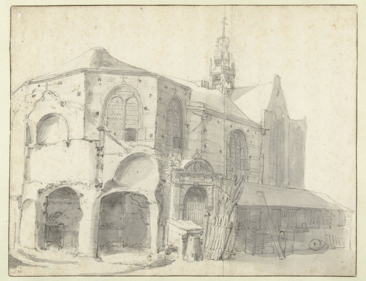 Ansicht der Jeruzalemkapelle und der Sint Olofskapelle, Amsterdam von Roelant Roghman (attributed to)