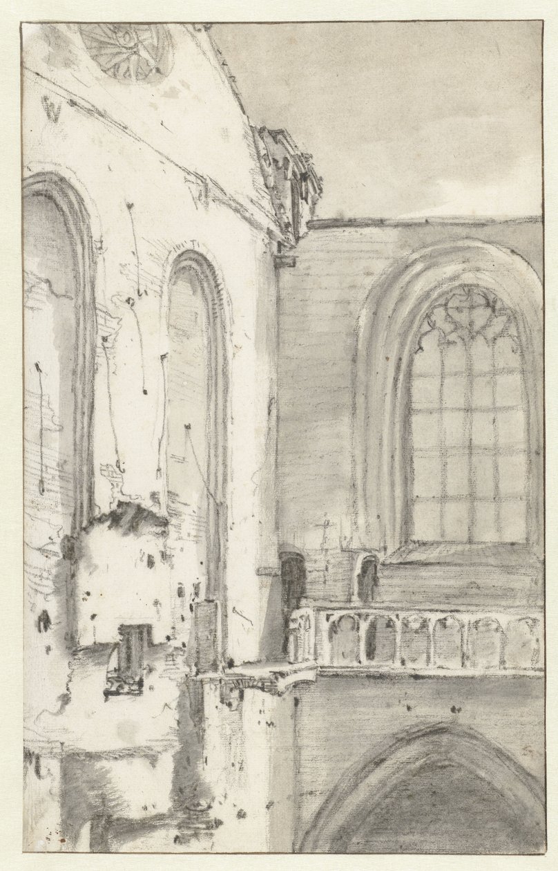 Ansicht des Querschiffs der Nieuwe Kerk, Amsterdam, nach dem Brand von 1645 von Roelant Roghman (attributed to)
