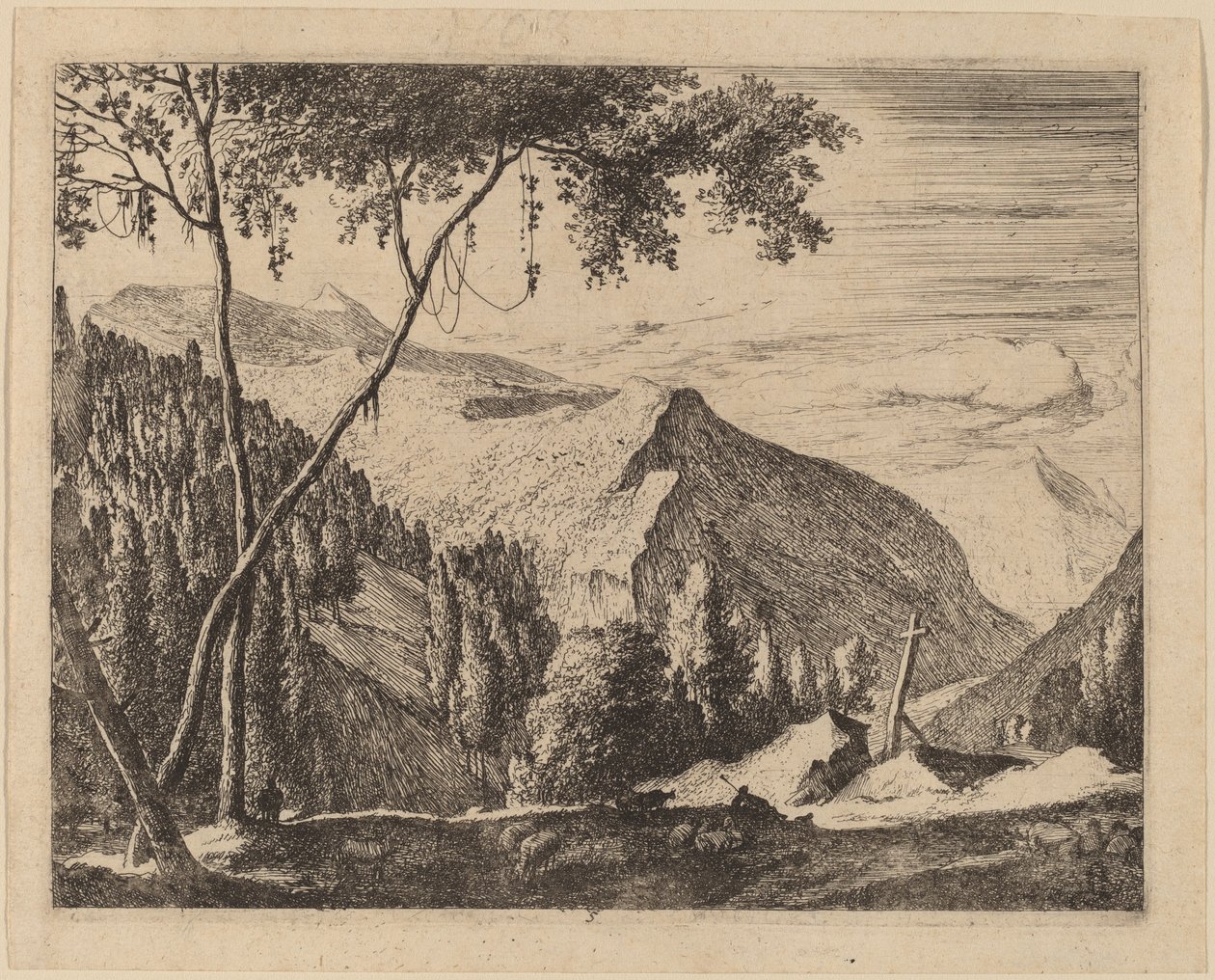 Felsige Landschaft mit Kreuz: pl.5 von Roelant Roghman and Melchior Küsel
