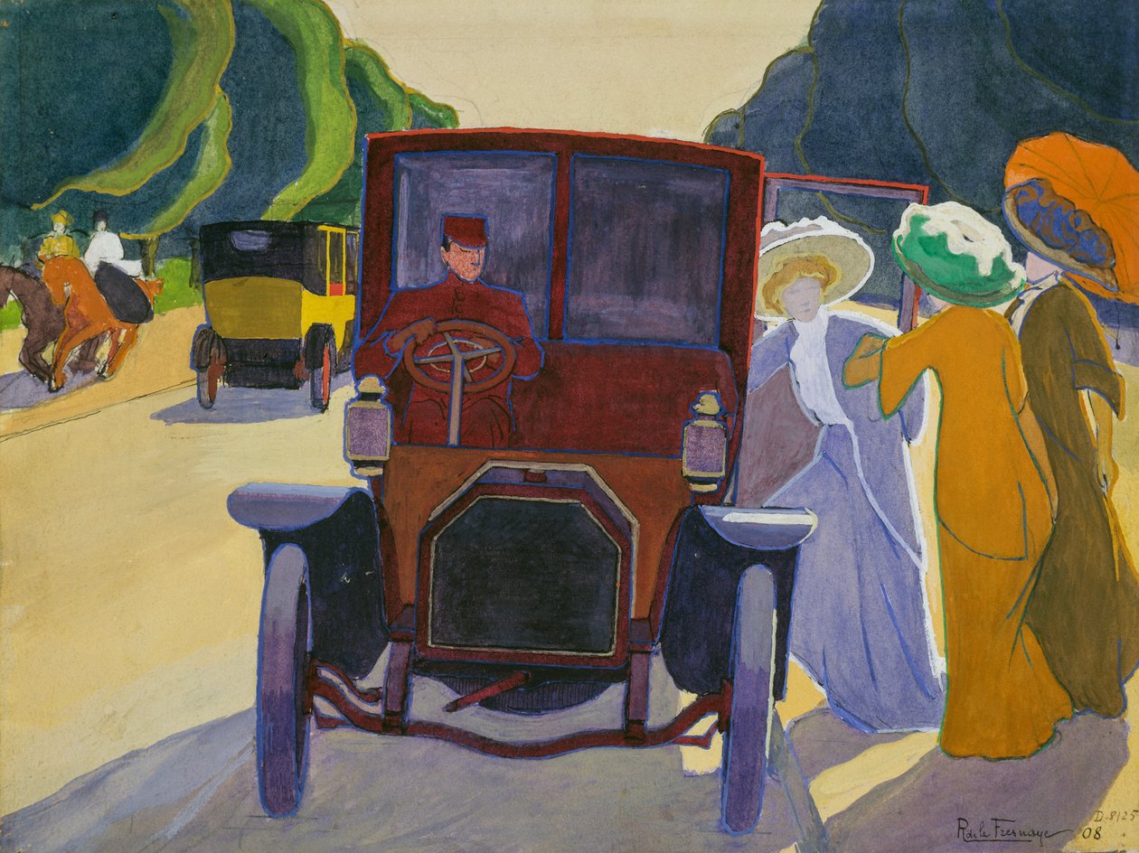 Allee der Akazien im Bois de Boulogne, Auto mit Fahrer von Roger de La Fresnaye