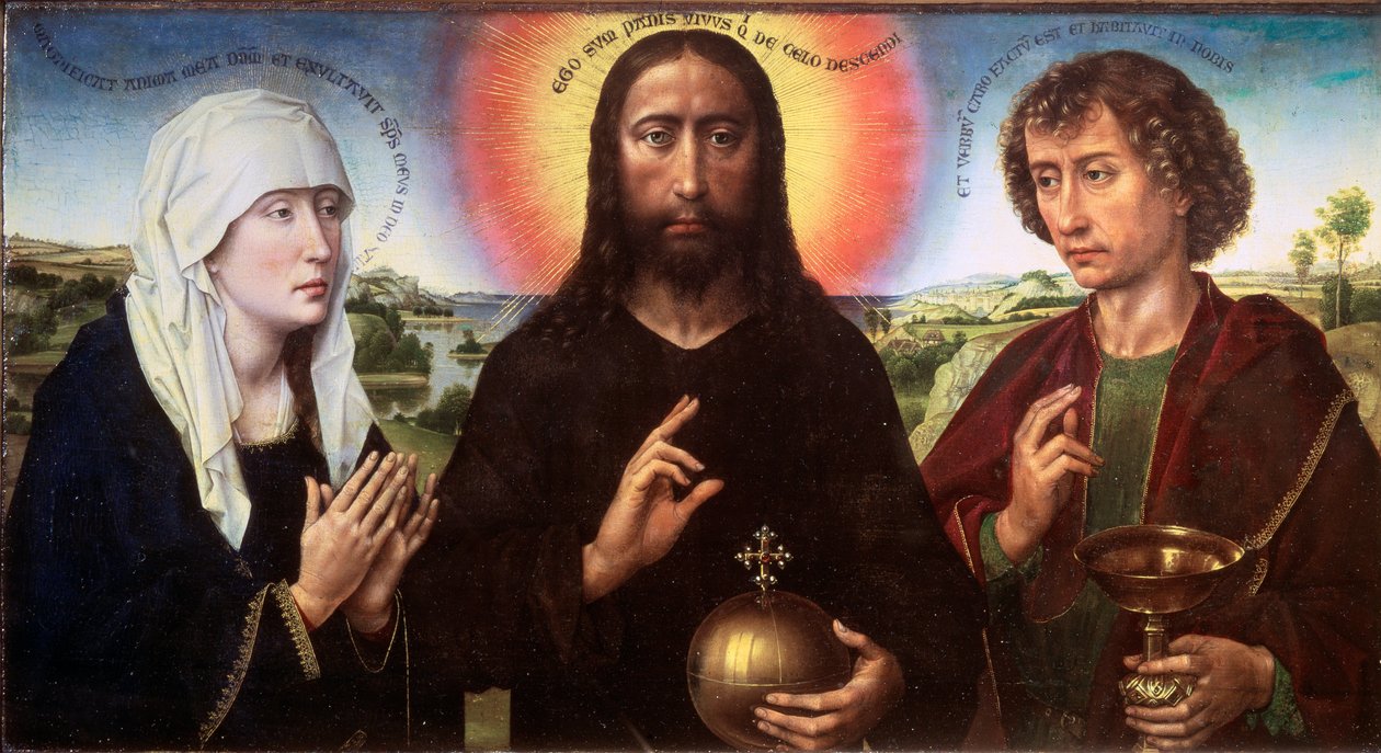 Christus Erlöser zwischen der Jungfrau und dem heiligen Johannes dem Evangelisten (das Triptychon Braque), ca. 1450 von Rogier van der Weyden