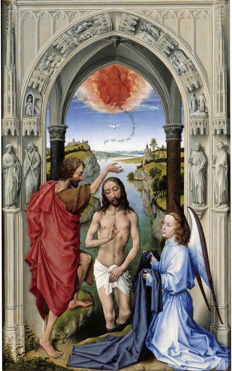 Die Taufe Christi, Der Altar des Heiligen Johannes, Mitteltafel, ca. 1455 von Rogier van der Weyden