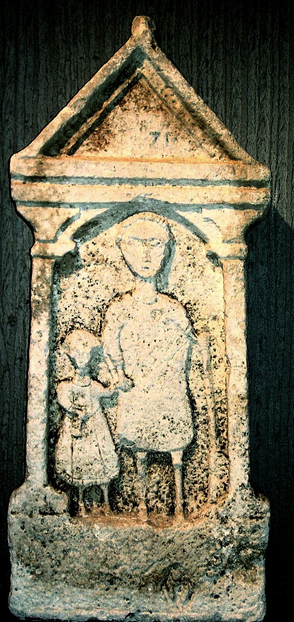 Grabstele, die einen Vater und Sohn darstellt, 1.-2. Jahrhundert von Roman