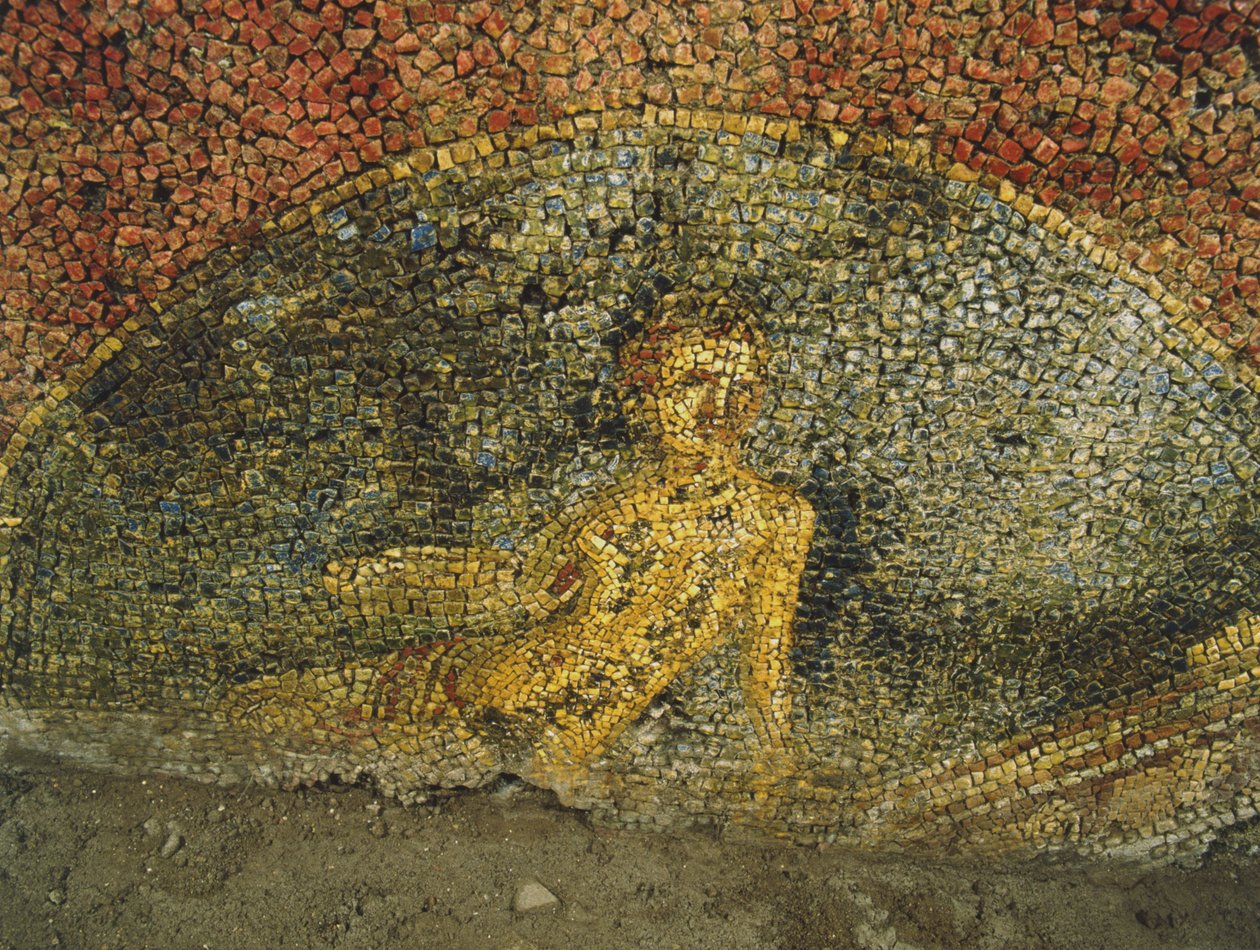Mosaik aus einem antiken Gebäude unter den Kasernen der Kürassiere am Quirinal, Rom (Mosaik) von Roman