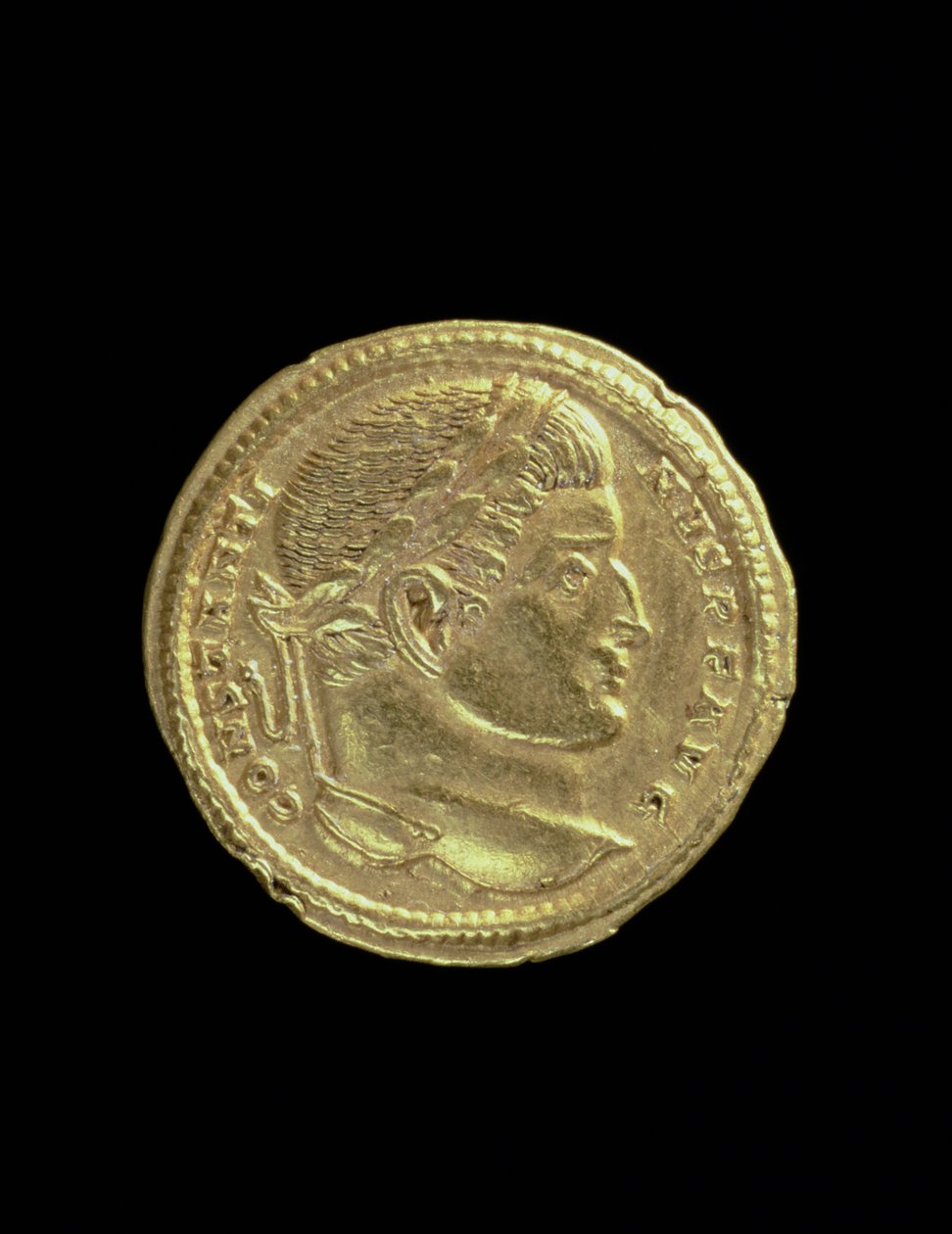 Solidus (Vorderseite) von Konstantin dem Großen (AD 306-AD 337) mit einem bloßen Büste und einem Lorbeerkranz. Inschrift: CONSTANTINVS P F AVG von Roman