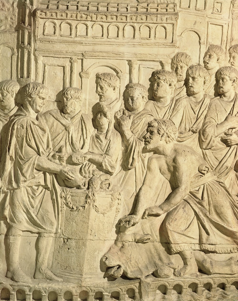 Die Sarmaten zahlen den Römern Tribut, Detail von einem Abguss der Trajanssäule von Roman
