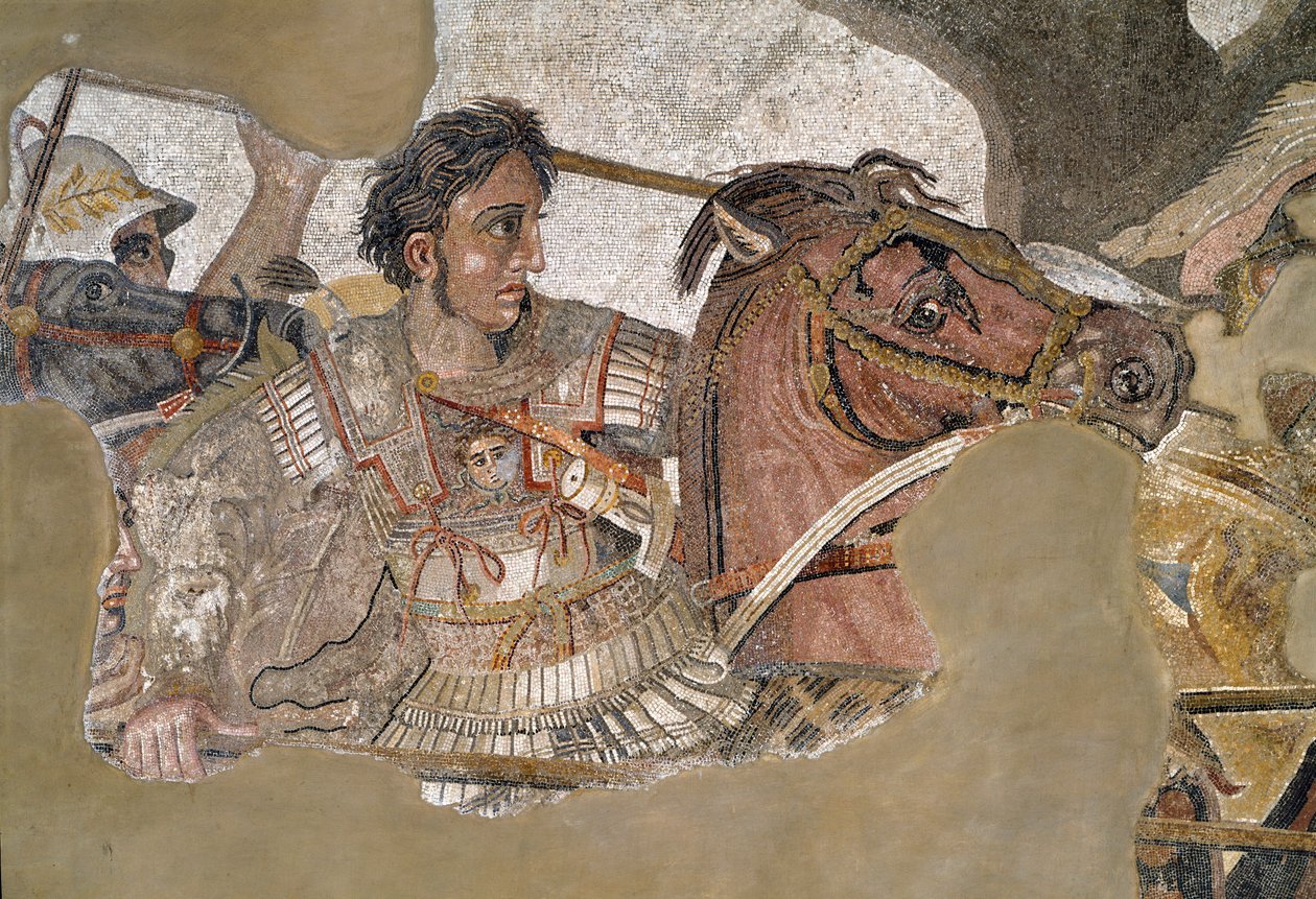 Alexander der Große (356 - 323 v. Chr.) auf seinem Pferd Bucephale. Mosaik aus dem Haus des Fauns, Pompeji von Roman