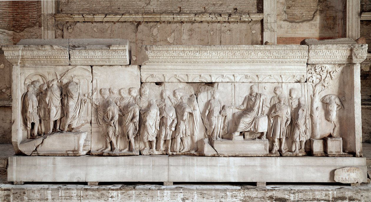 Anaglyph des Trajan: Szene der Wohltätigkeit des Kaisers für arme Kinder und Waisen von Roman