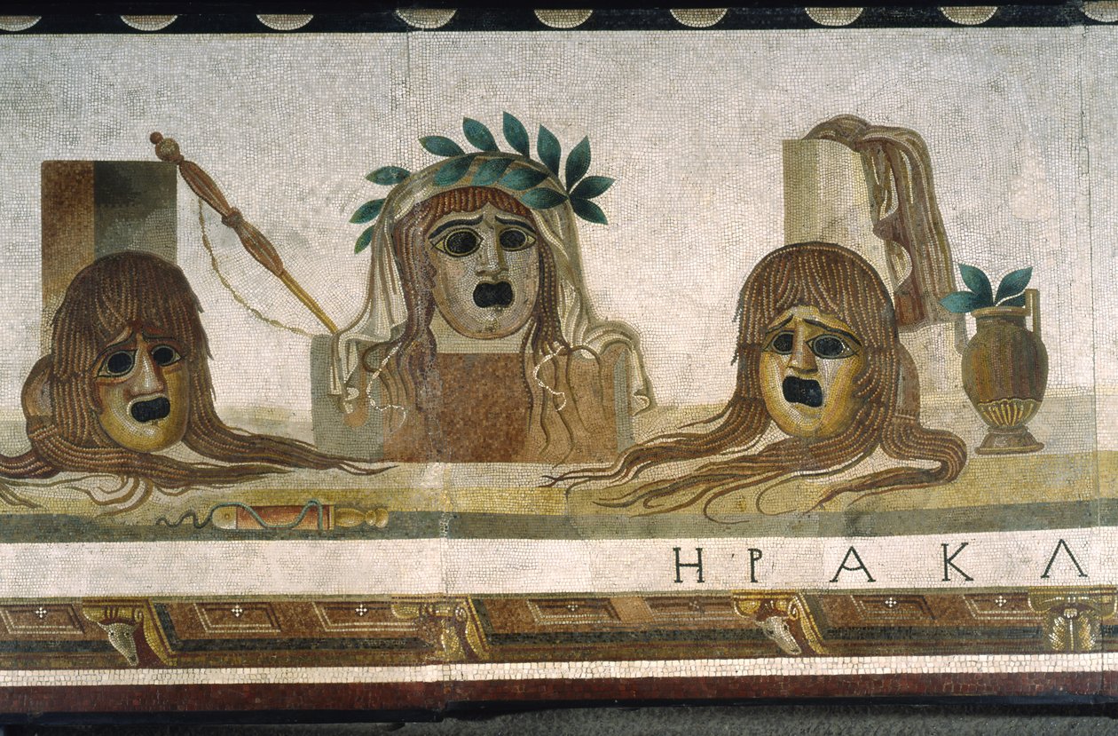„Asarotos“ (ungesäuberter Boden) Mosaikfragmente signiert von Harakliton aus Rom, 2. Jahrhundert n. Chr. von Roman