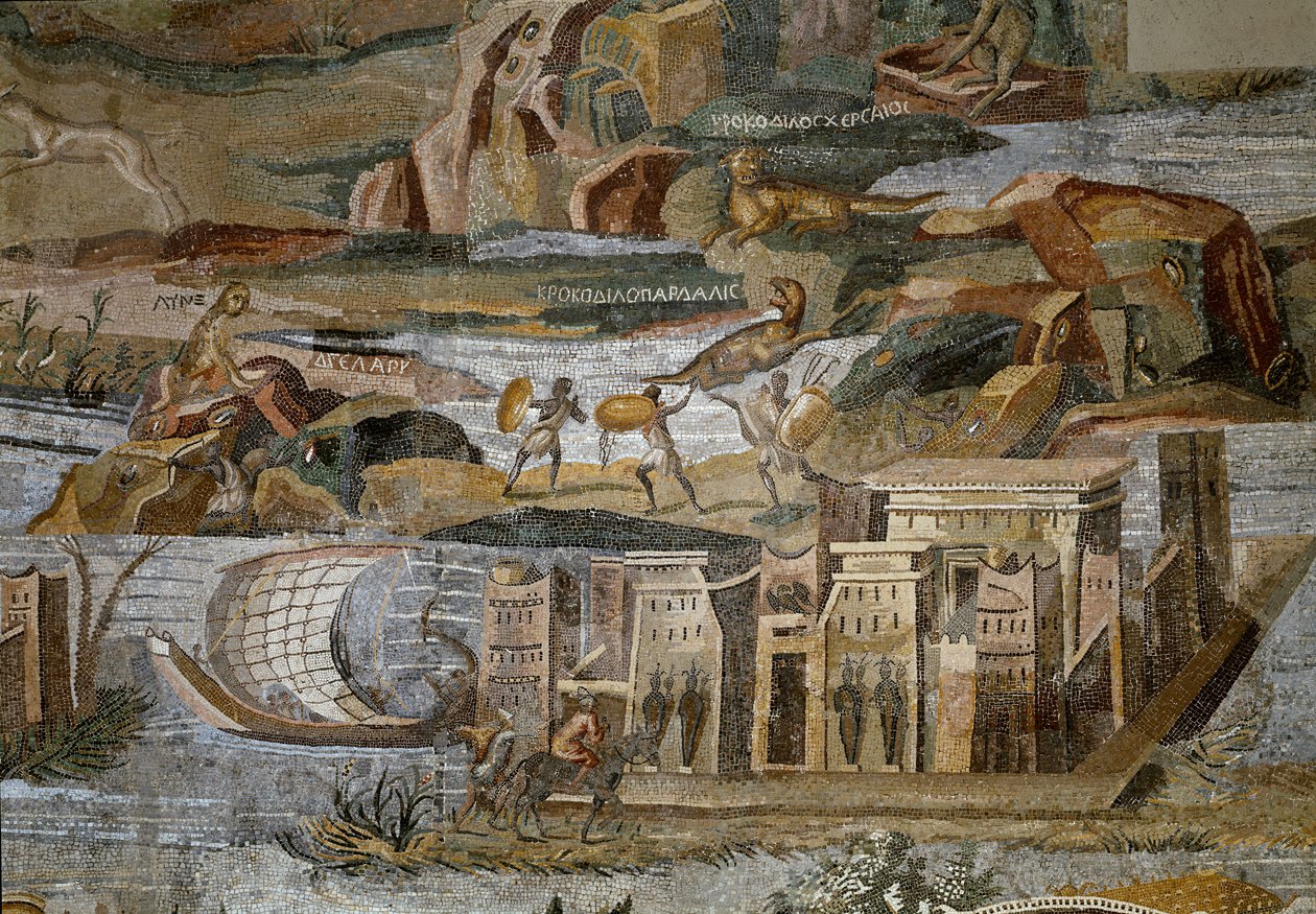 Detail des Nilotischen Mosaiks von Preneste (Palestrina) aus dem Heiligtum der Göttin Fortuna Primigenia, 80 v. Chr. von Roman